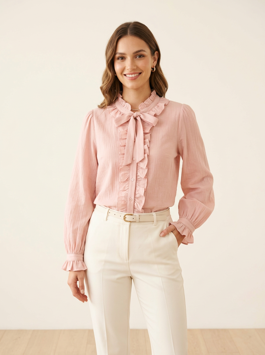 Blusa Laço Babados Pink