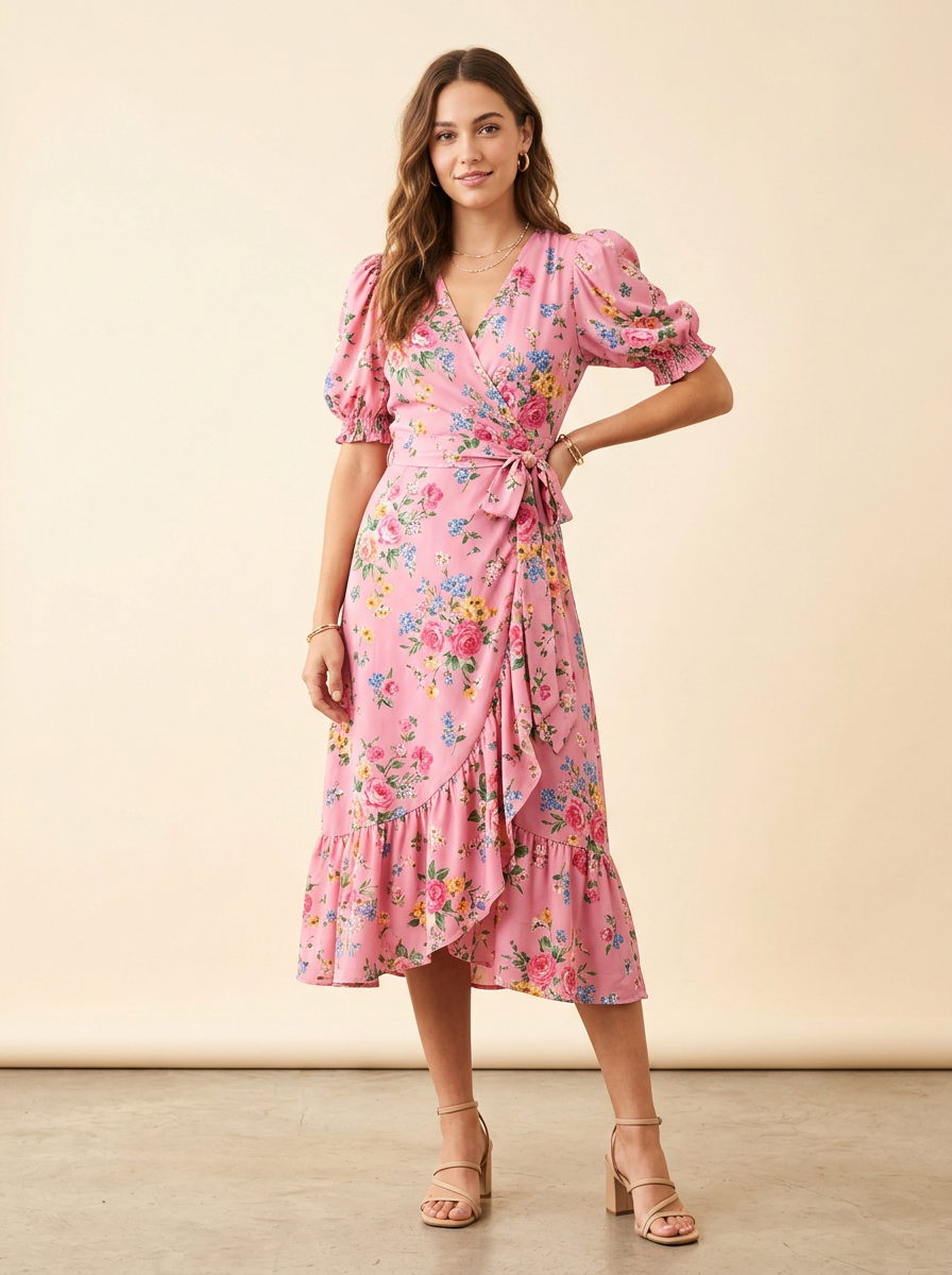 Vestido Envelope Floral Rosa